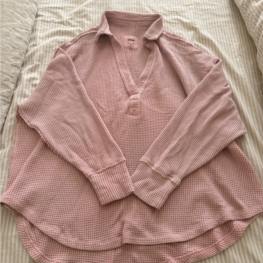 Aerie Pink Waffle Knit  Shirt